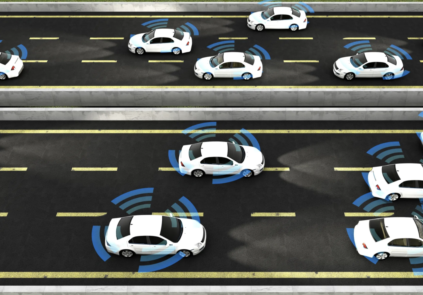 graphic of road filled with cars separated by lanes